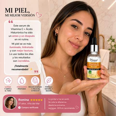 HydraC™ – Vitamina C y Ácido Hialurónico para una piel más luminosa, firme e hidratada.