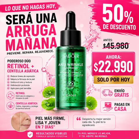 RejuveSkin™ – Sérum con Retinol y Centella para una piel más firme, suave y de apariencia rejuvenecida.